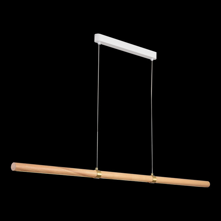 Calibo Aquila 2000mm Timber Tubular LED Linear Pendant with Brass Finish Collar | Ash with White