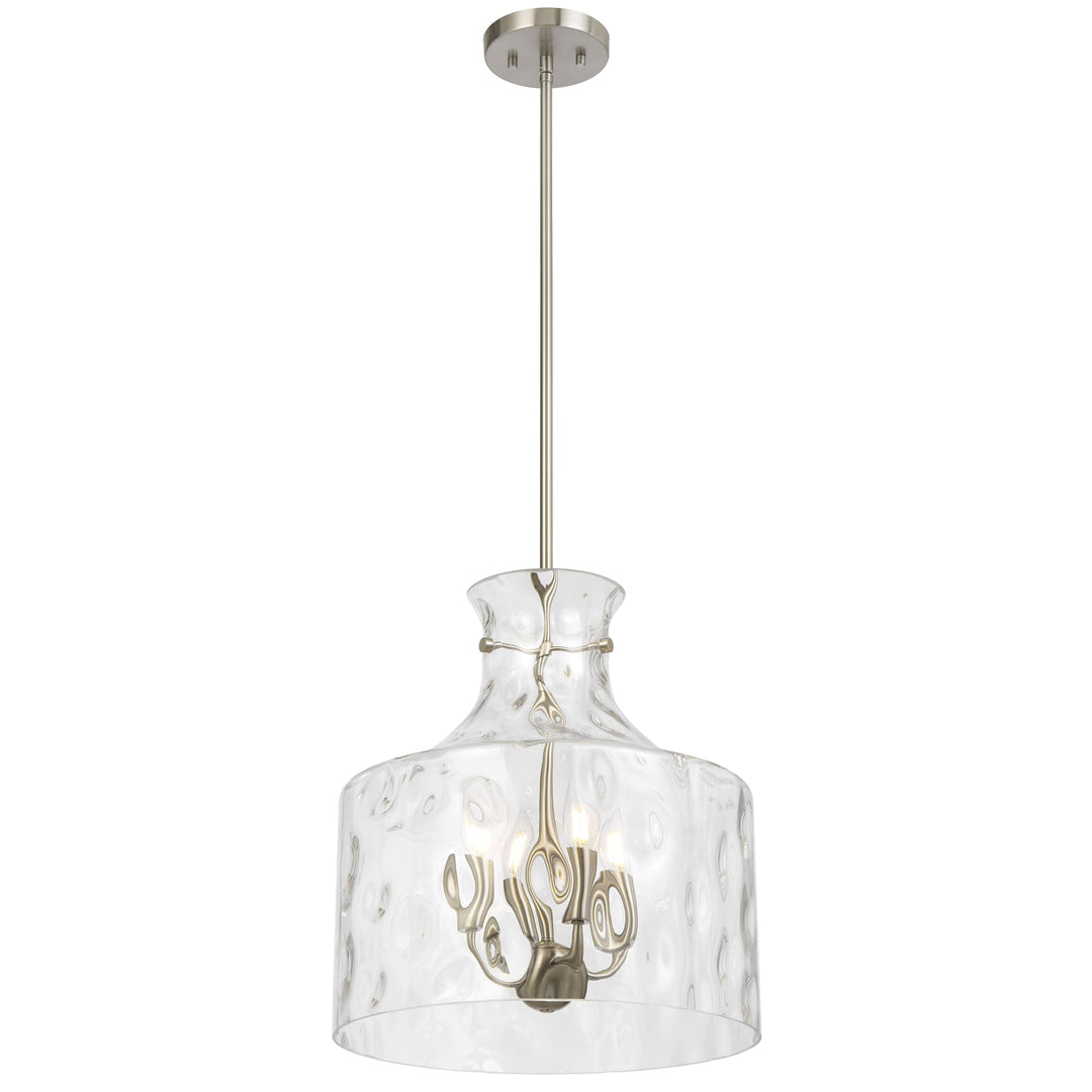 Telbix Perron 4 Light Modern Glass Pendant with Dimpled Decanter-Inspired Shade | Nickel