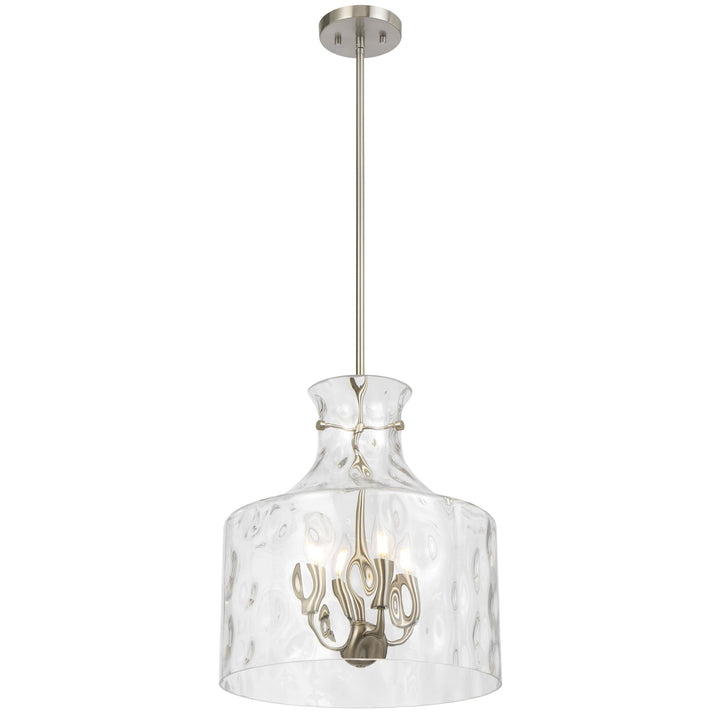 Telbix Perron 4 Light Modern Glass Pendant with Dimpled Decanter-Inspired Shade | Nickel