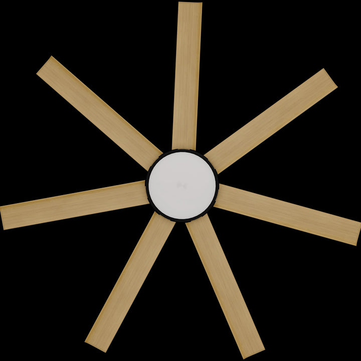 Calibo Alula 60" (1524mm) 7 Blade Indoor/Outdoor DC Ceiling Fan with 24W Light & Remote | Black & Bamboo