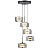 Telbix Cedro Smoked Round Glass Tricolour LED Pendant | 5 Light