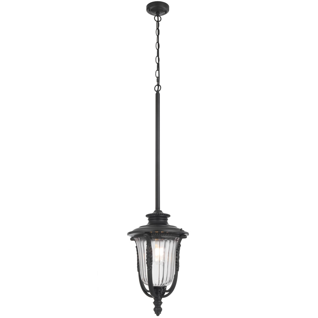 Telbix Ramiro Large Outdoor Lantern Pendant with Textured Glass and Multiple Suspension | Black