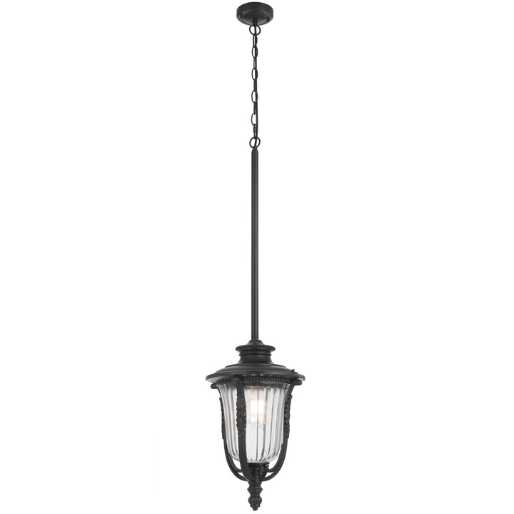 Telbix Ramiro Large Outdoor Lantern Pendant with Textured Glass and Multiple Suspension | Black
