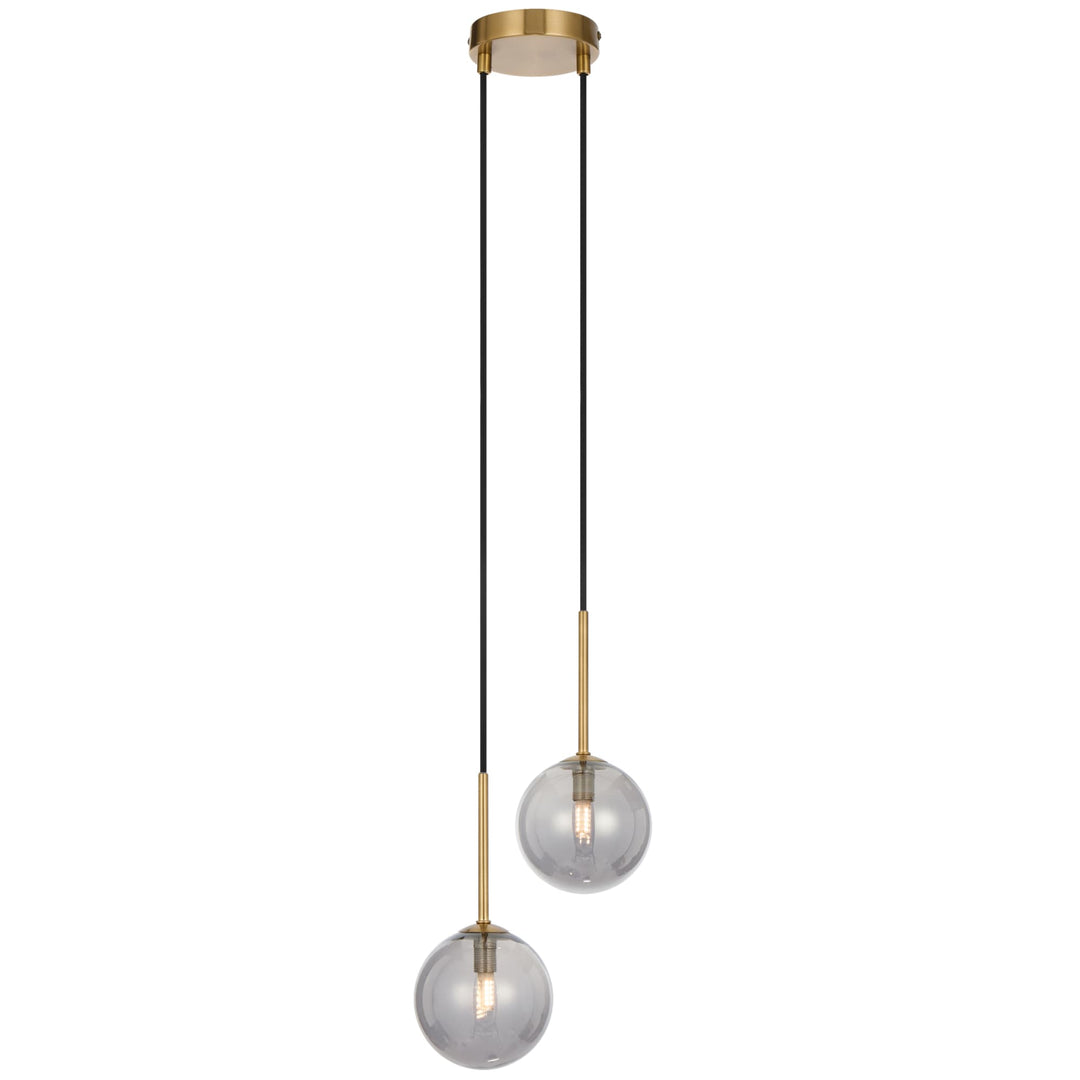 Telbix Gaston Antique Gold 2 Light Pendant Light | Smoke