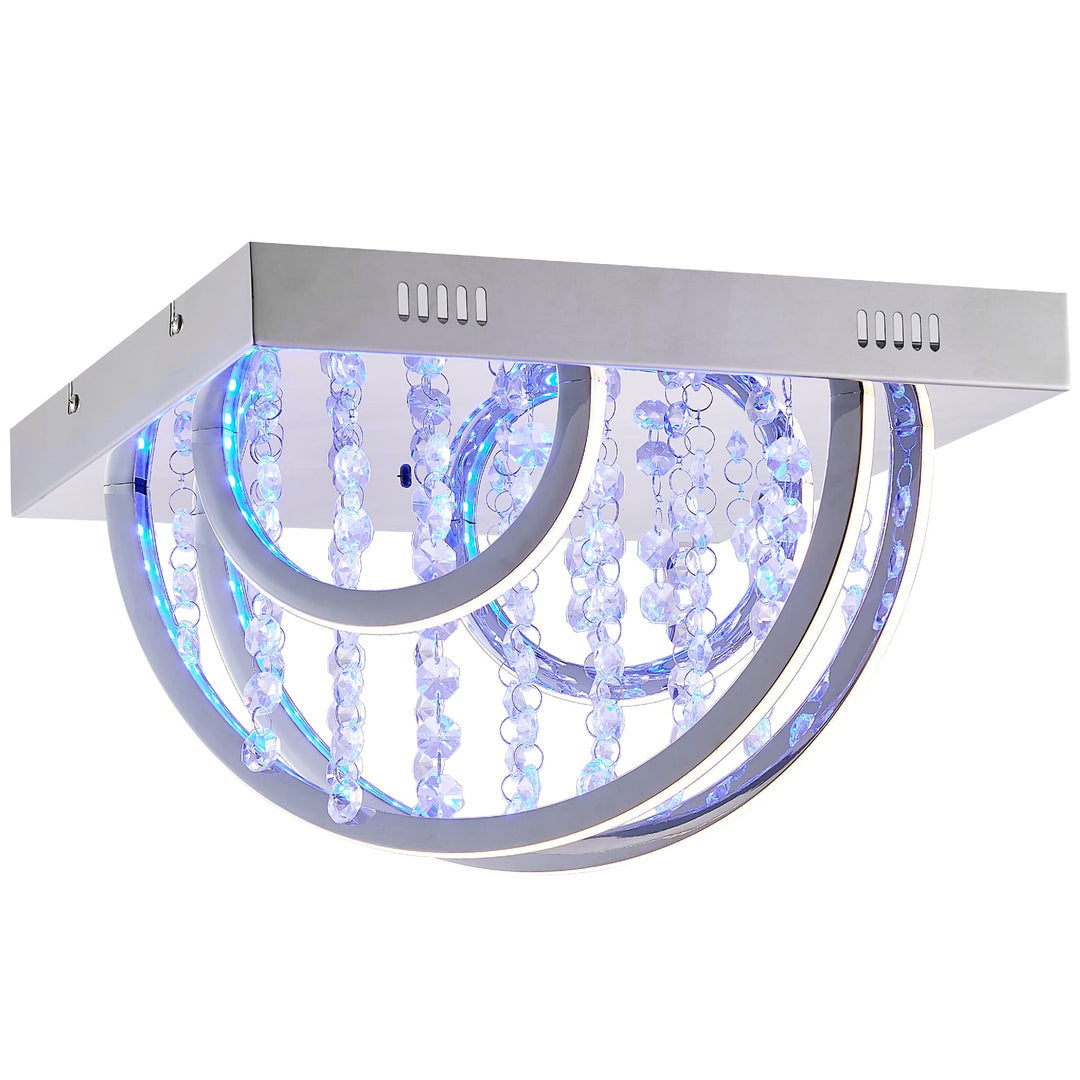 Telbix Luxia Square Flush Mount LED Ceiling Light with Cascading Crystals and RGB Colour Effects | Small