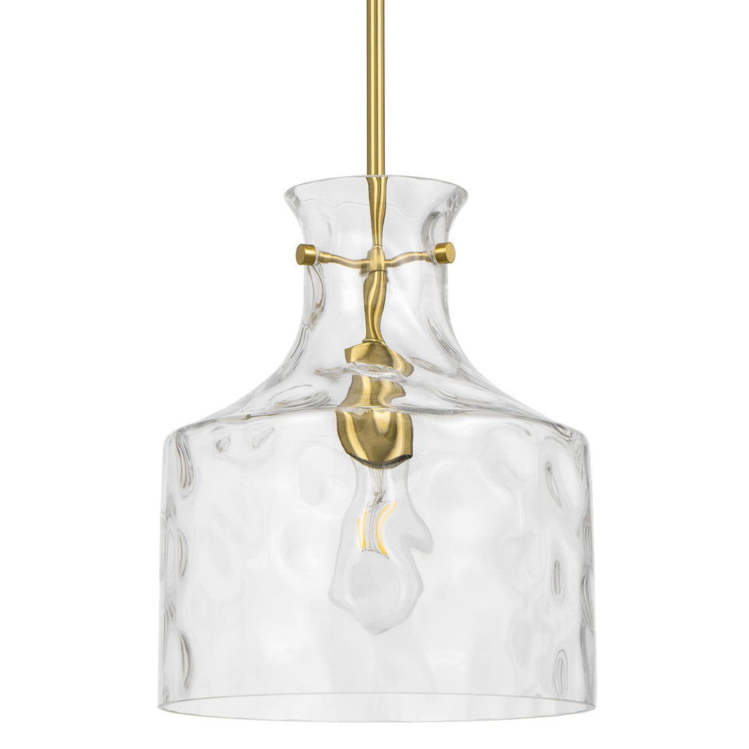 Telbix Perron Modern Glass Pendant with Dimpled Decanter-Inspired Shade | Antique Gold