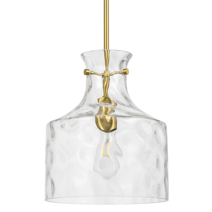 Telbix Perron Modern Glass Pendant with Dimpled Decanter-Inspired Shade | Antique Gold