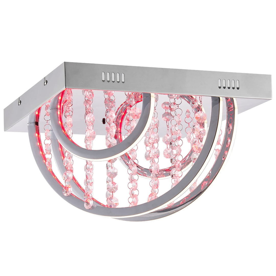 Telbix Luxia Square Flush Mount LED Ceiling Light with Cascading Crystals and RGB Colour Effects | Small