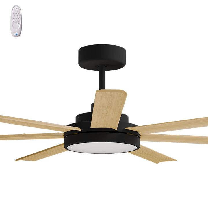 Calibo Alula 60" (1524mm) 7 Blade Indoor/Outdoor DC Ceiling Fan with 24W Light & Remote | Black & Bamboo