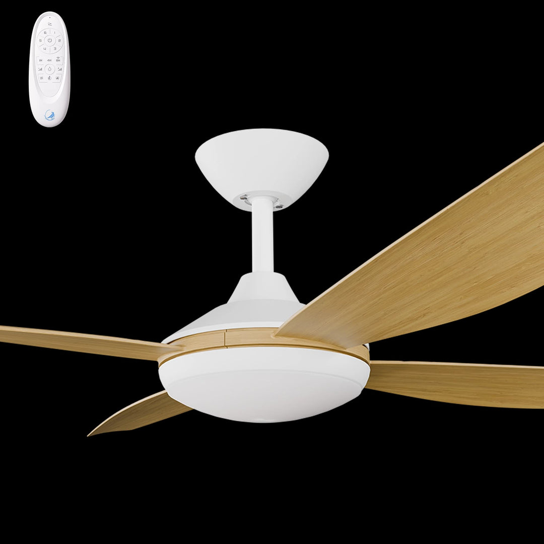 Calibo Vanga 56" DC Smart Ceiling Fan with LED Light and Remote Control | White and Bamboo