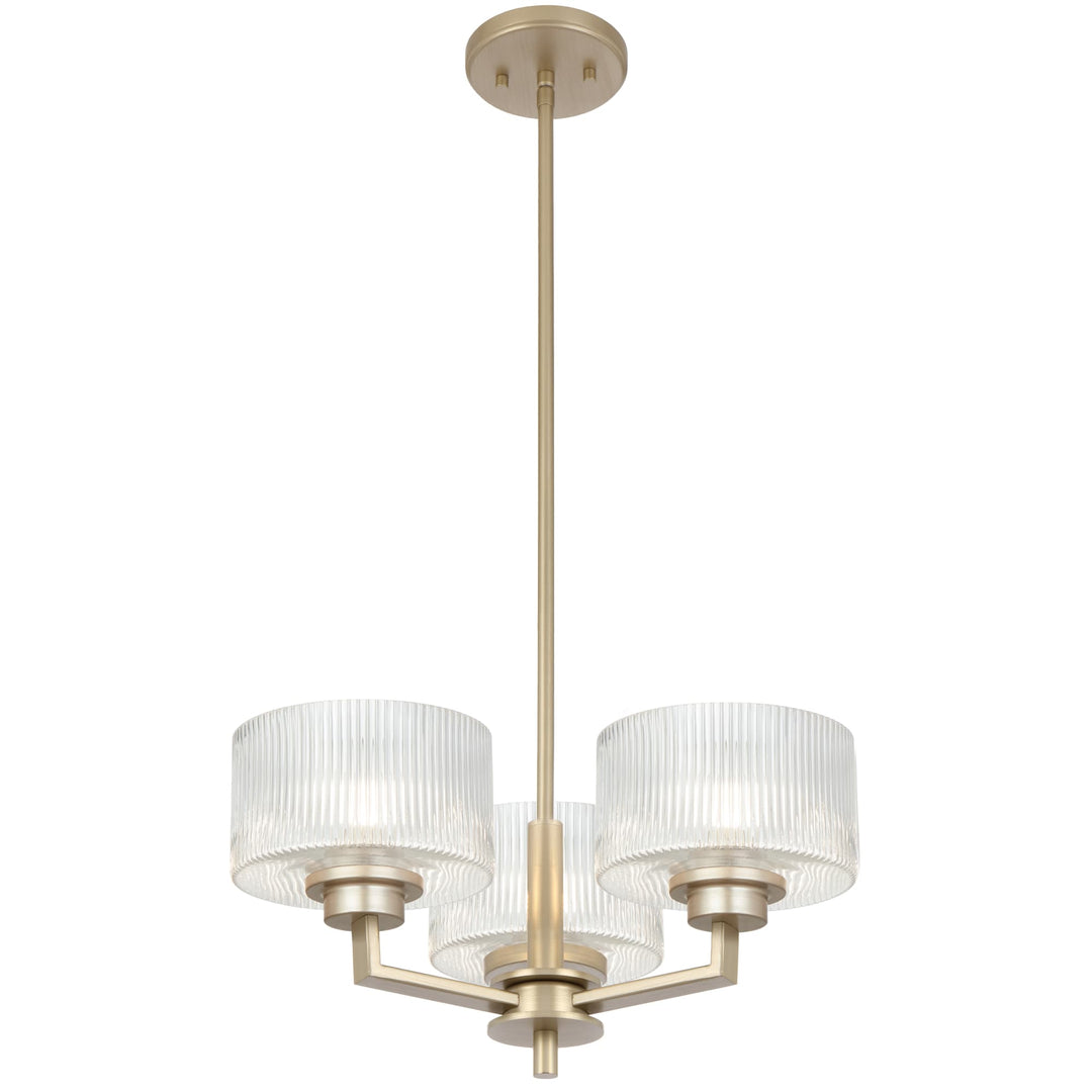 Telbix Moreno II 3 Light Modern Drum Pendant with Ribbed Glass Shade | Antique Silver