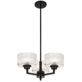 Telbix Moreno II 3 Light Modern Drum Pendant with Ribbed Glass Shade | Black