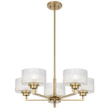 Telbix Moreno II 5 Light Modern Drum Pendant with Ribbed Glass Shade | Antique Gold
