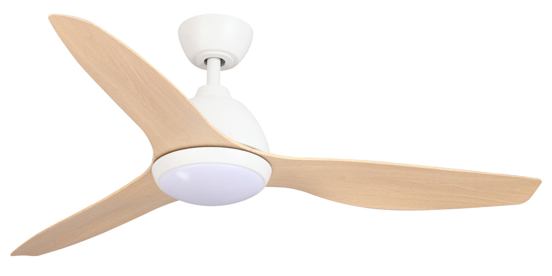 Fanco Breeze 52" AC Ceiling Fan With LED Light and Wall Control | White and Beechwood