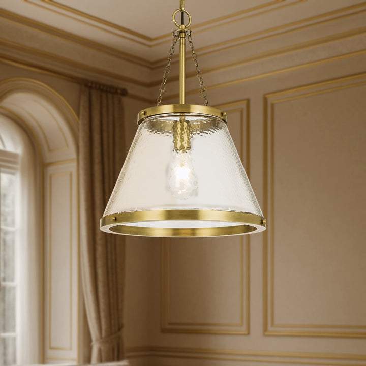 Telbix Olmont Textured Glass Cone Pendant with Modern Luxe Satin Gold Accents | Small