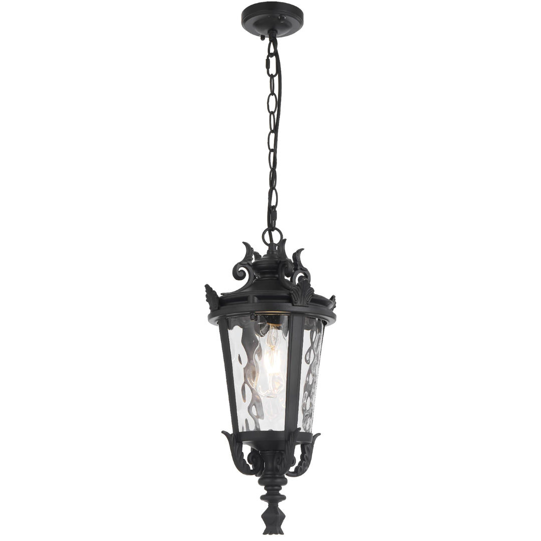Telbix Pedral Large Outdoor Lantern Pendant with Textured Glass and Multiple Suspension | Black