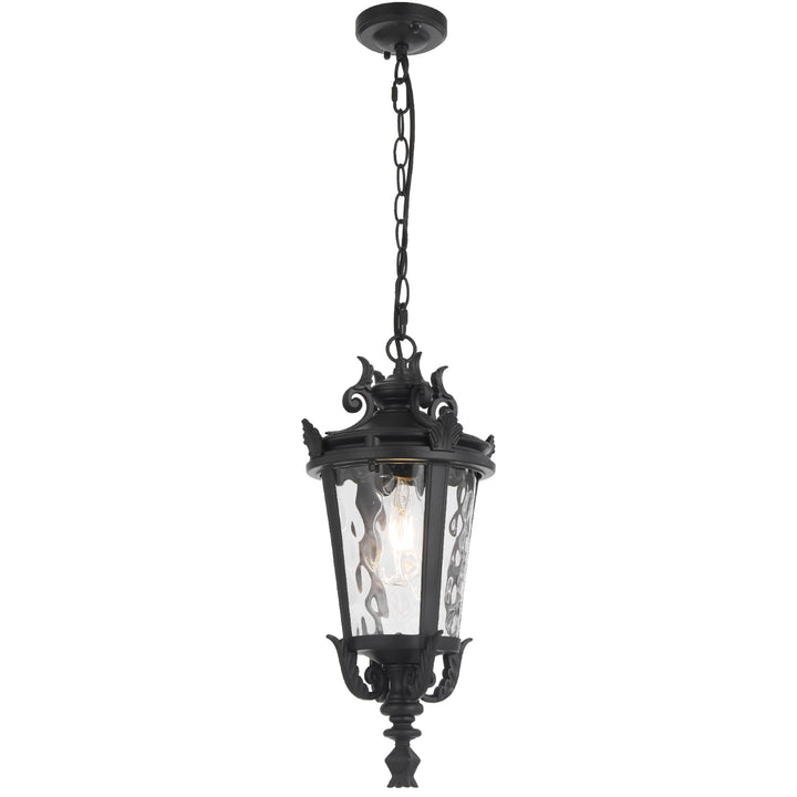 Telbix Pedral Large Outdoor Lantern Pendant with Textured Glass and Multiple Suspension | Black