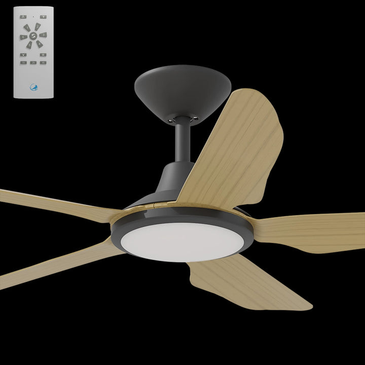Calibo Storm 42" (1070mm) 5 Blade 18W Tricolour LED Light Indoor/Outdoor DC Ceiling Fan & Remote | Black & Bamboo