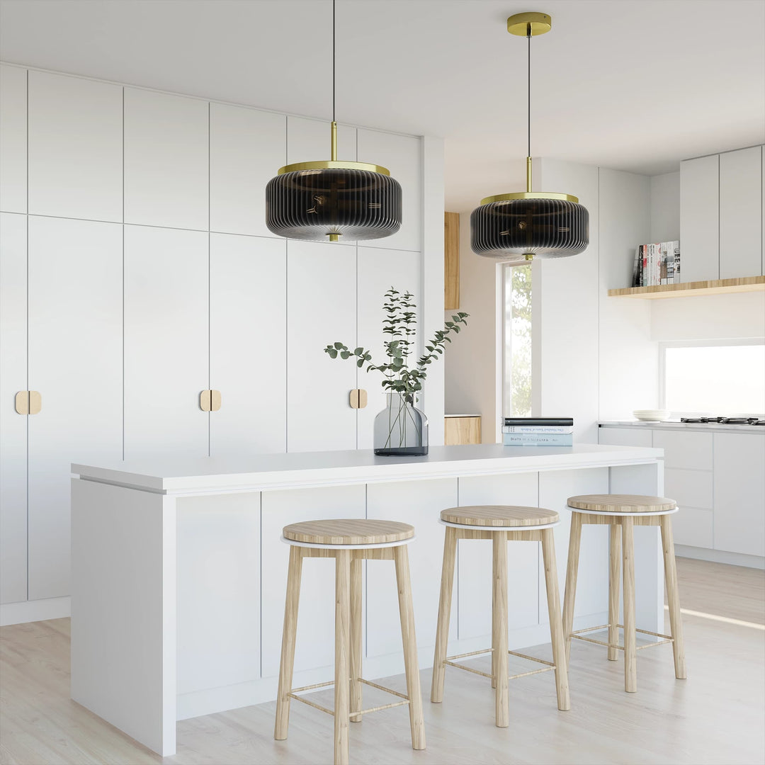 Calibo Whistler Ribbed Glass 3 Light Pendant | Gold and Smoke