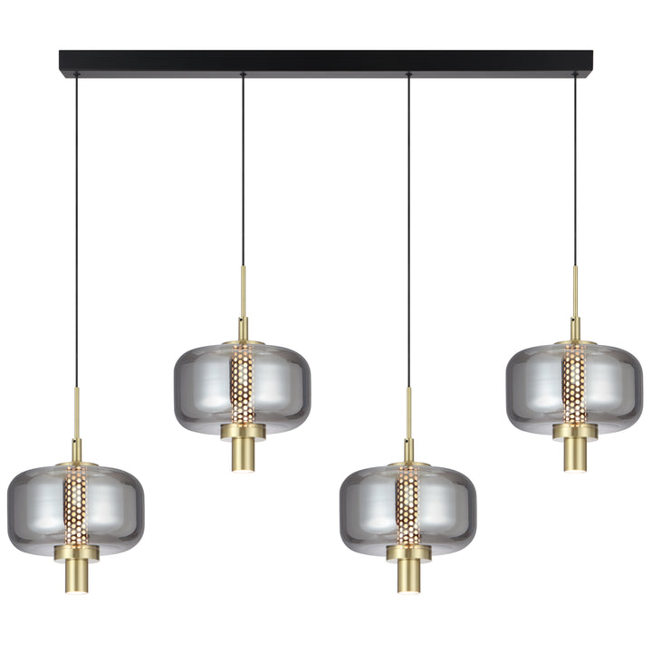 Telbix Volen 4 Light LED Bar Pendant | Black and Smoke