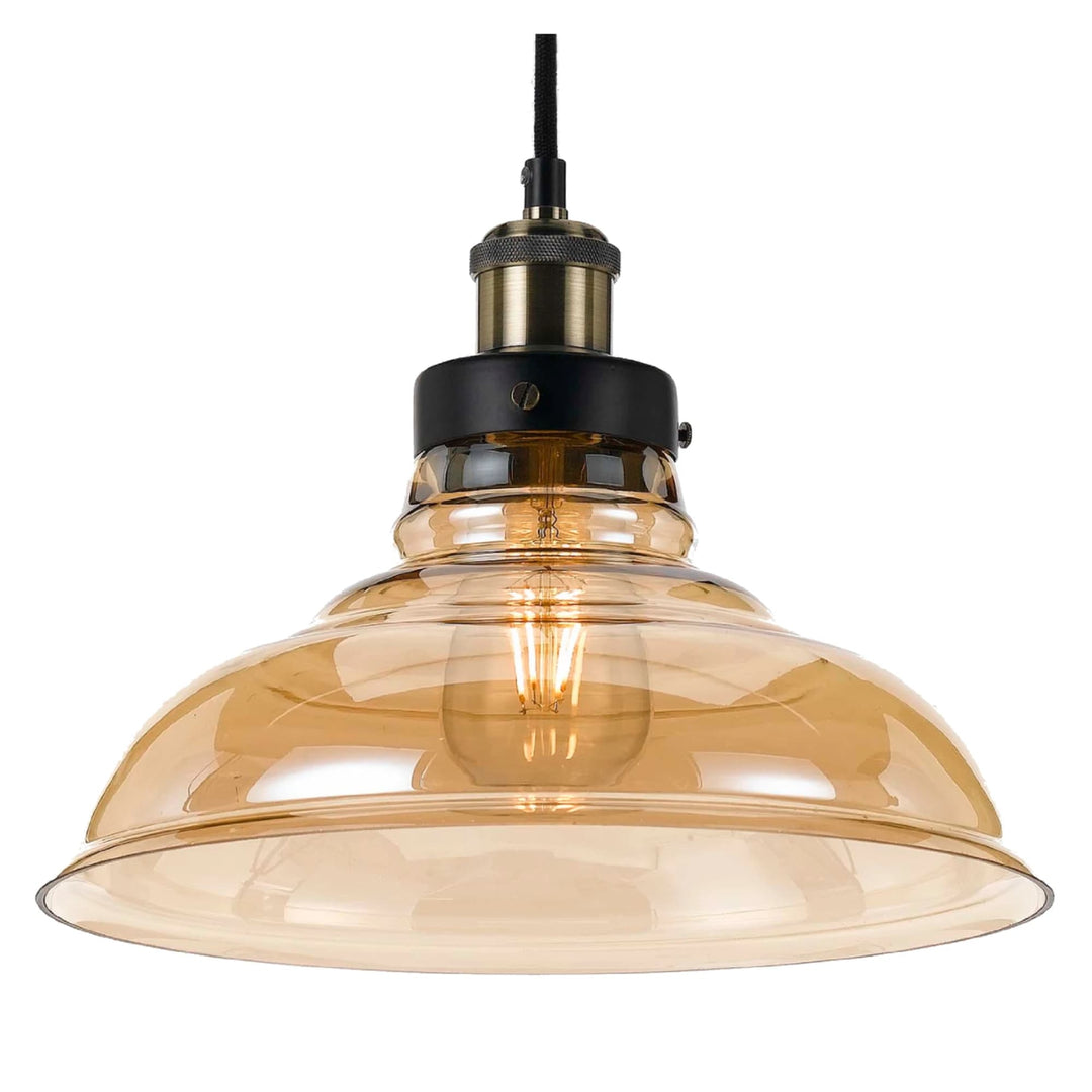 Telbix Hertel 1 Light 300mm Pendant Light | Black & Amber
