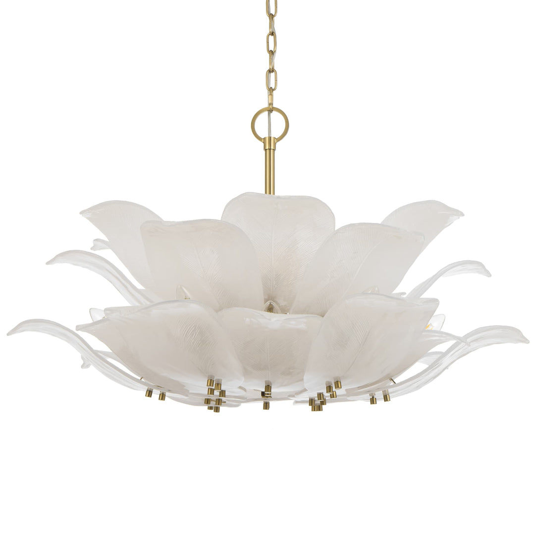 Telbix Monte 12-Light Floral Pendant with Frosted Glass Leaf Motif | Brass