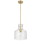 Telbix Perron Modern Glass Pendant with Dimpled Decanter-Inspired Shade | Antique Gold