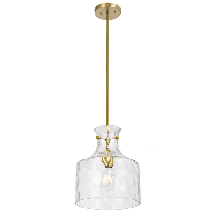 Telbix Perron Modern Glass Pendant with Dimpled Decanter-Inspired Shade | Antique Gold
