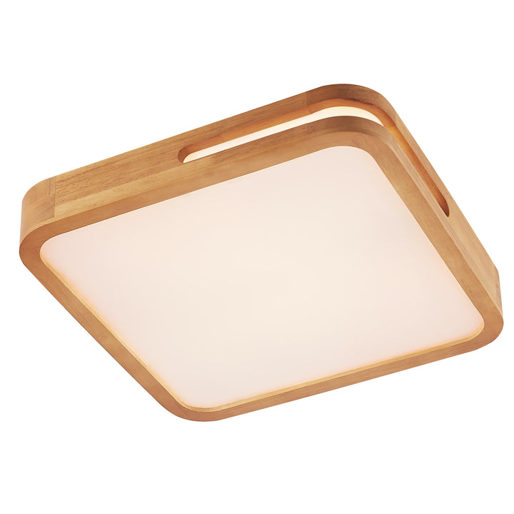 Telbix Lyric Tricolour LED Square Oyster Light with Wood Accent | Small