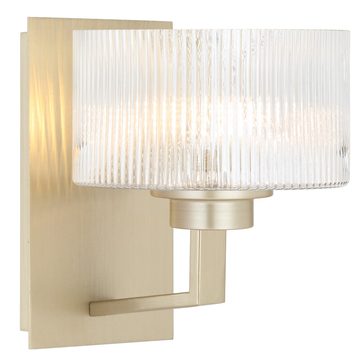 Telbix Moreno II Modern Drum Wall Light with Ribbed Glass Shade | Antique Silver