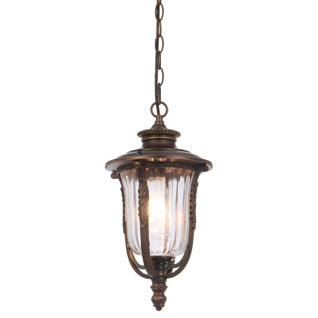 Telbix Ramiro Classic Outdoor Lantern Pendant with Textured Glass and Multiple Suspension | Bronze