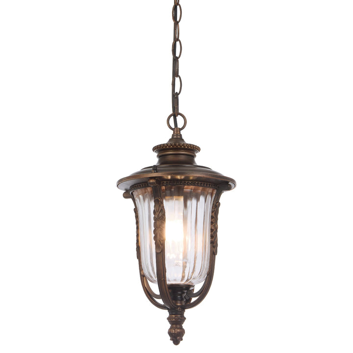 Telbix Ramiro Classic Outdoor Lantern Pendant with Textured Glass and Multiple Suspension | Bronze