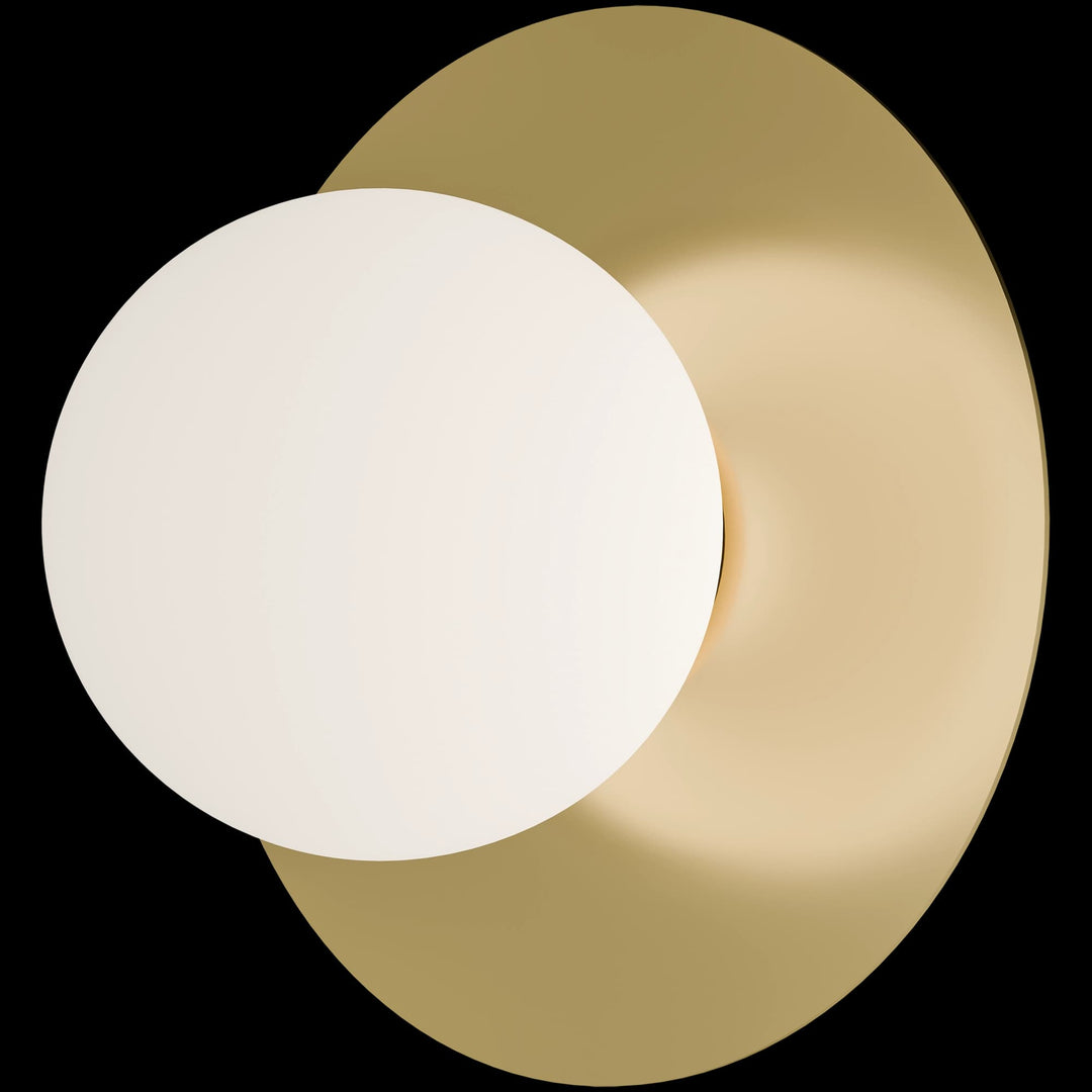 Calibo Crest Opal Glass 120mm Orb Wall Light Round Plate 200mm | Brass