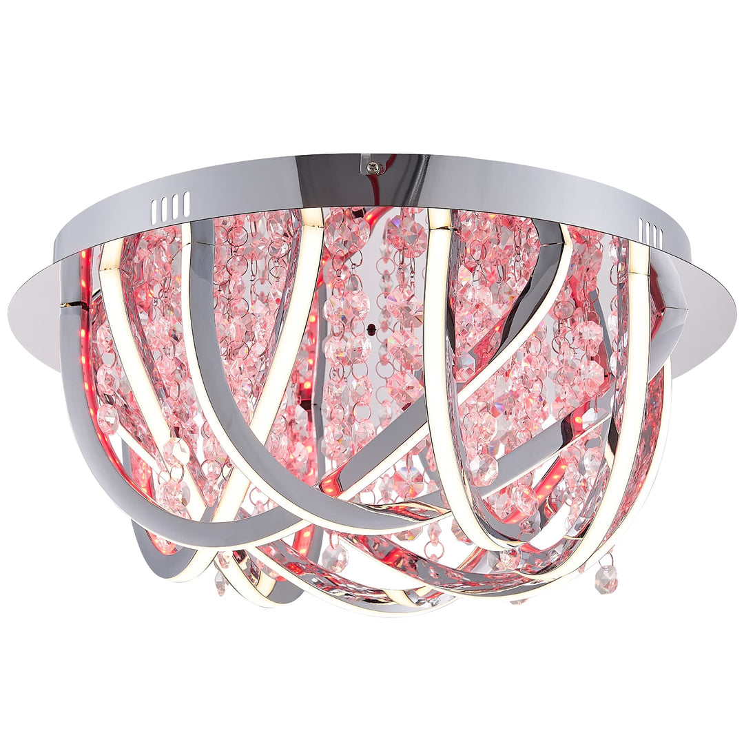 Telbix Luxia Round Flush Mount LED Ceiling Light with Cascading Crystals and RGB Colour Effects | Medium