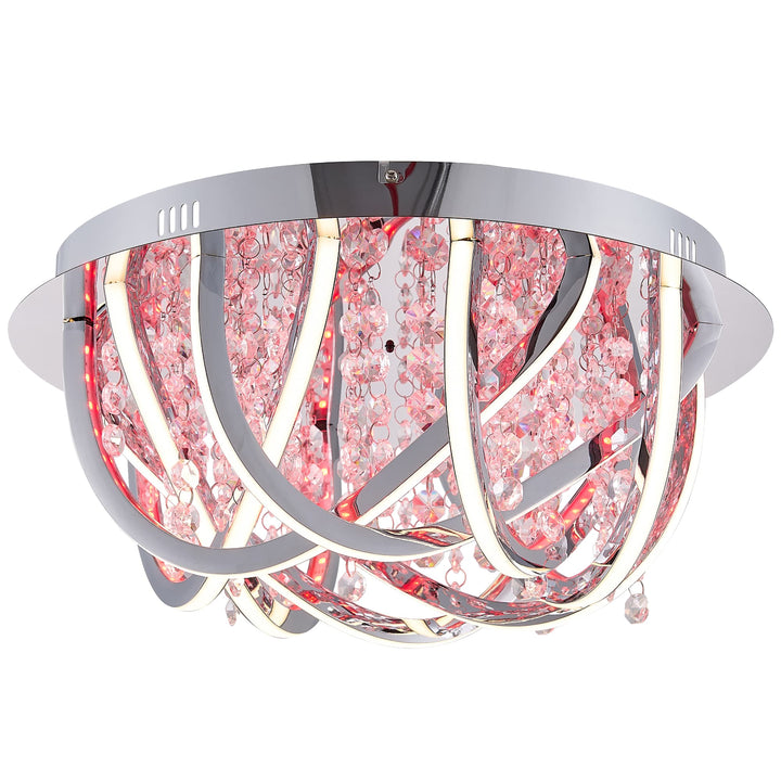 Telbix Luxia Round Flush Mount LED Ceiling Light with Cascading Crystals and RGB Colour Effects | Medium