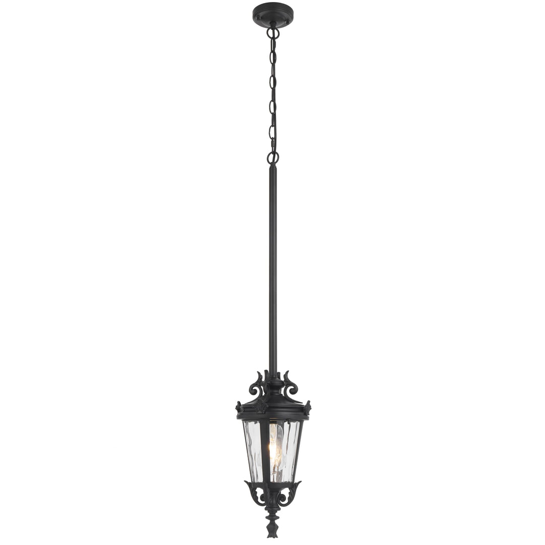 Telbix Pedral Classic Outdoor Lantern Pendant with Textured Glass and Multiple Suspension | Black