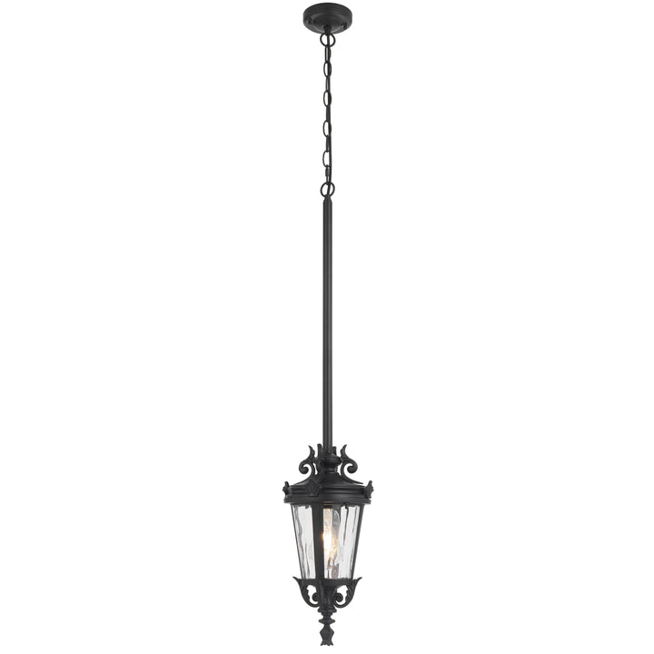 Telbix Pedral Classic Outdoor Lantern Pendant with Textured Glass and Multiple Suspension | Black
