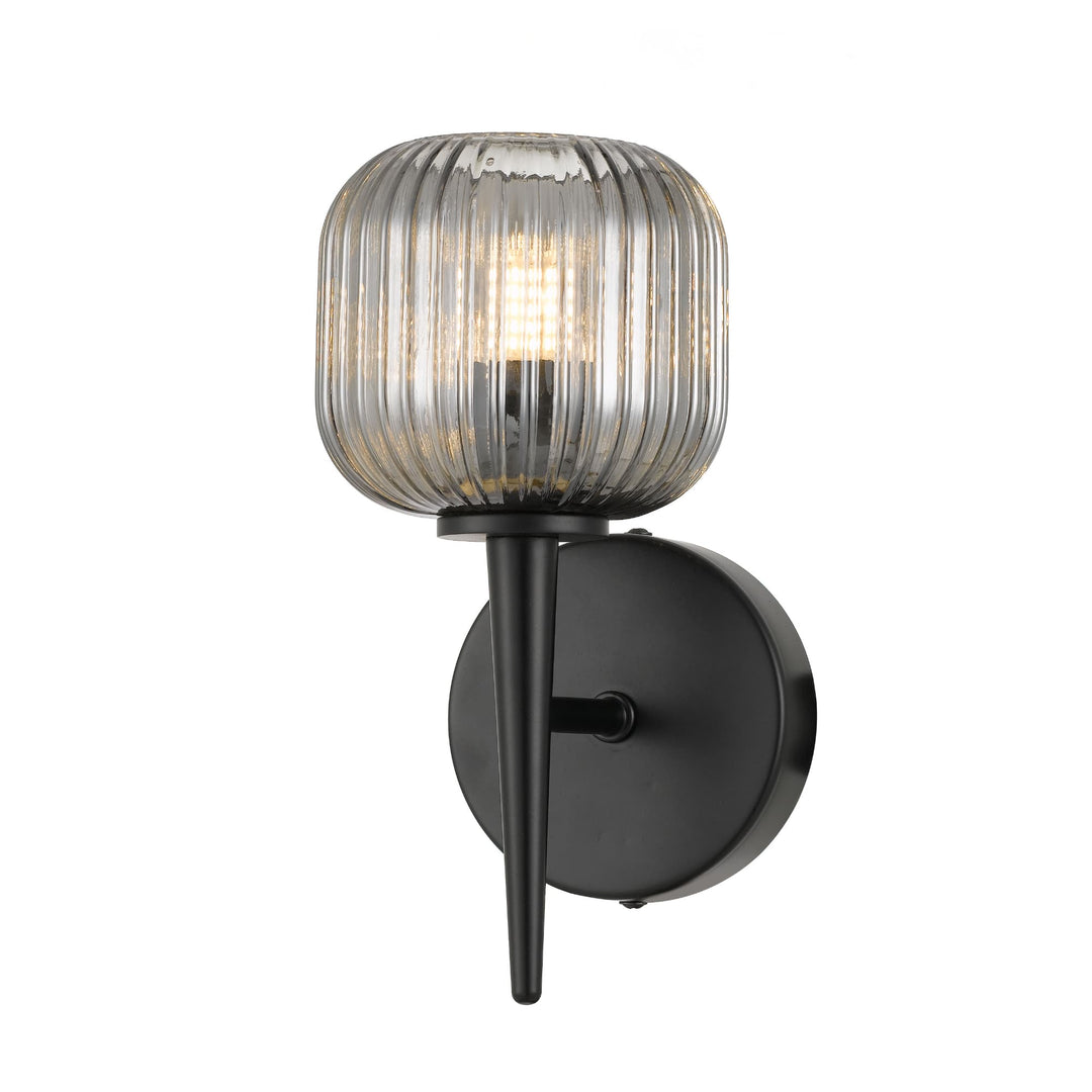 Telbix Bobo Ribbed Barrel Glass Wall Light | Smoked Black