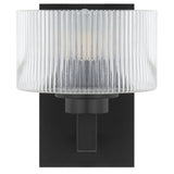 Telbix Moreno II Modern Drum Wall Light with Ribbed Glass Shade | Black