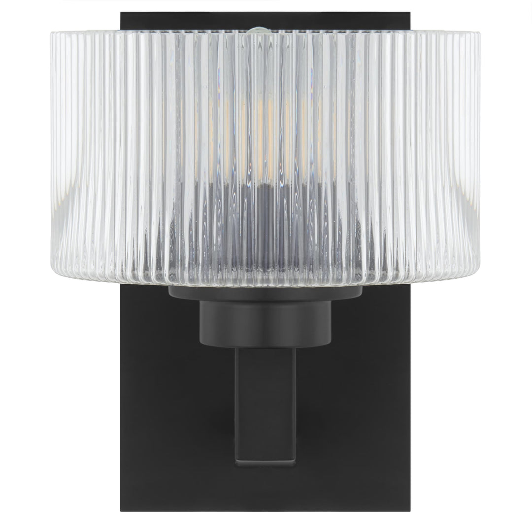 Telbix Moreno II Modern Drum Wall Light with Ribbed Glass Shade | Black