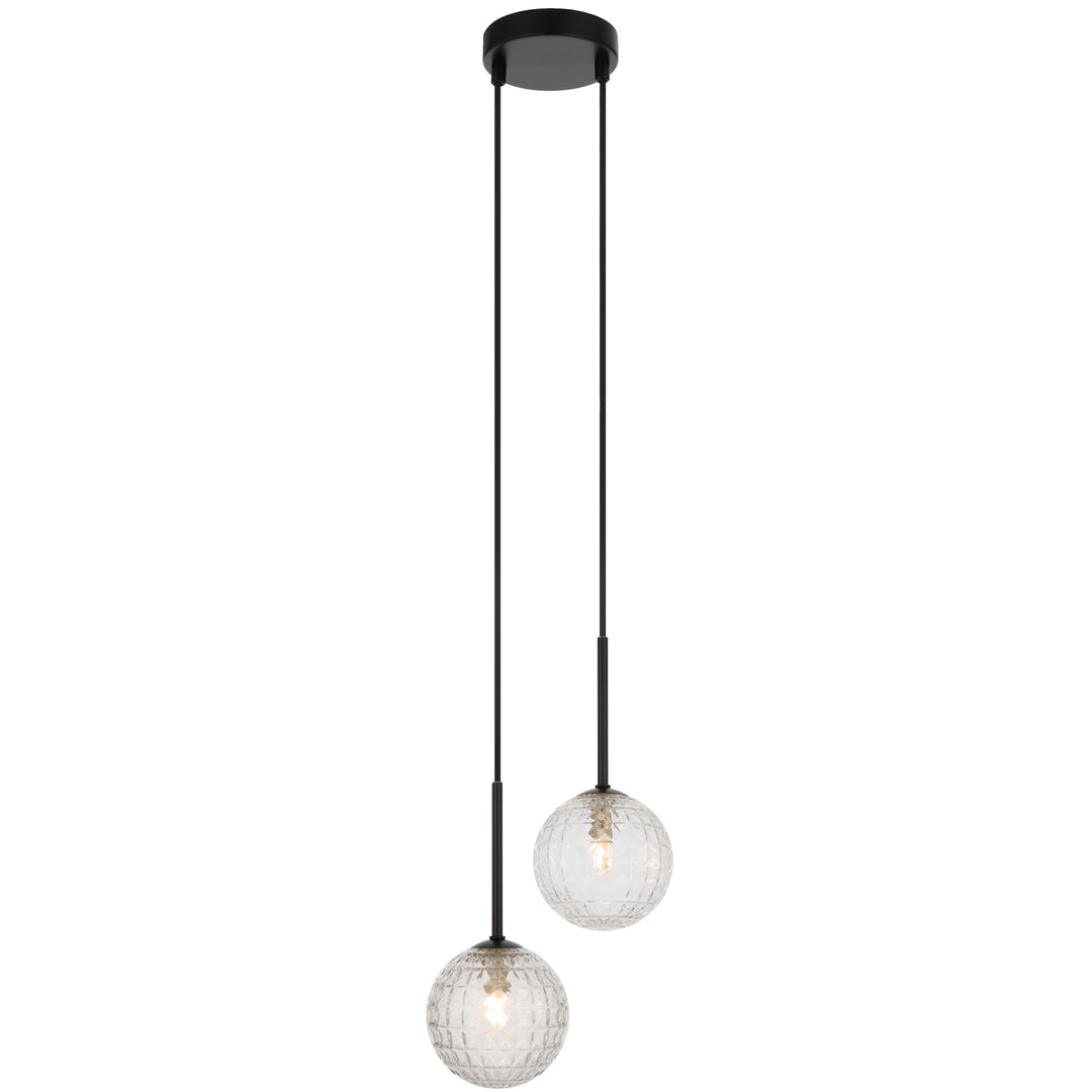 Telbix Gaston Black 2 Light Pendant Light | Clear Prism