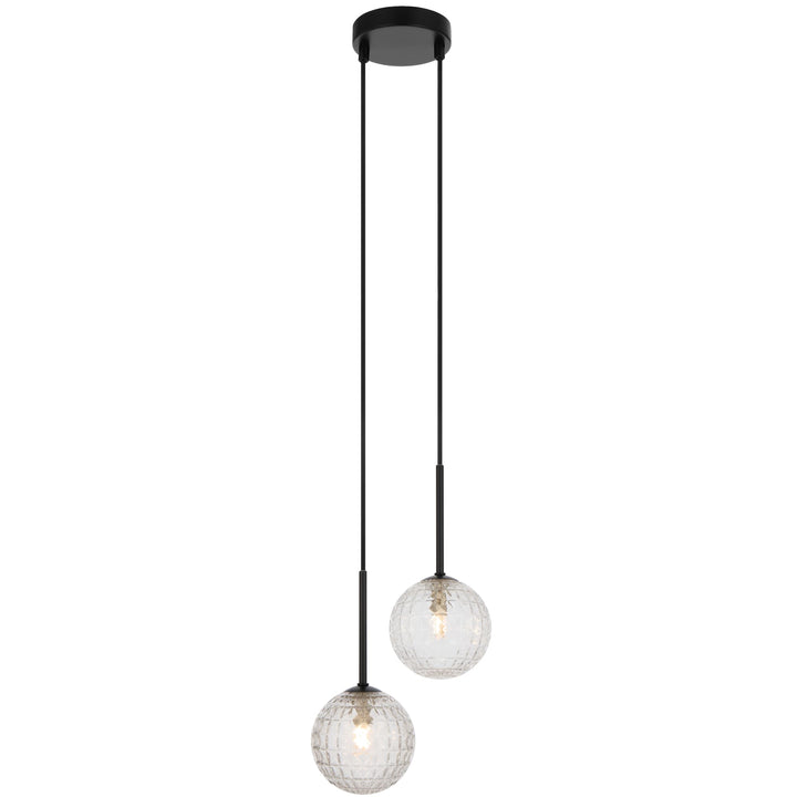 Telbix Gaston Black 2 Light Pendant Light | Clear Prism