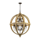 Telbix Florin Round Wood and Iron Cage Pendant Light (E14) | 8 Light