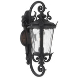 Telbix Pedral Large Classic Lantern-Style Outdoor Wall Light with Textured Glass | Black