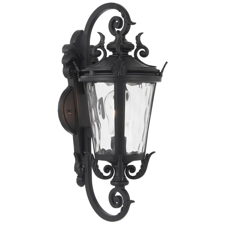 Telbix Pedral Large Classic Lantern-Style Outdoor Wall Light with Textured Glass | Black