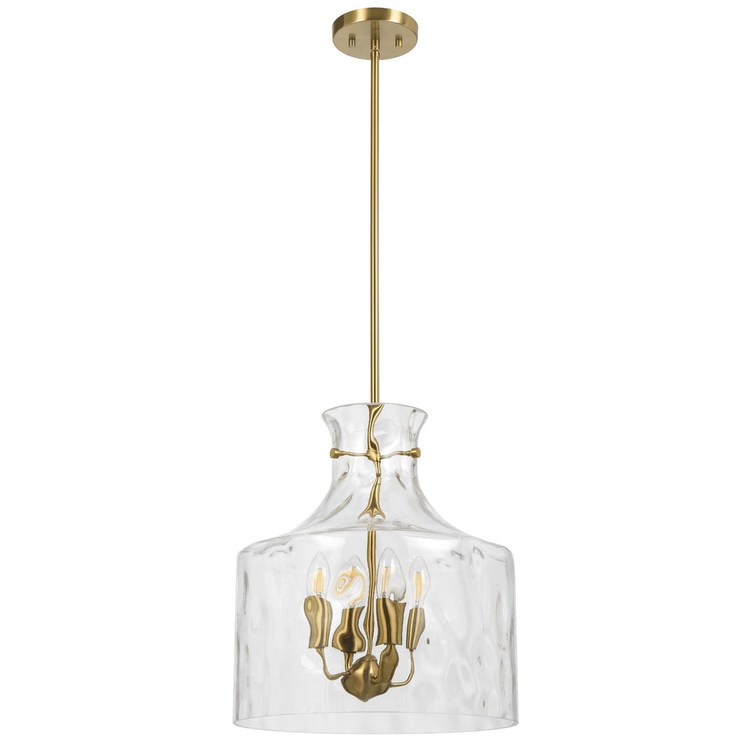 Telbix Perron 4 Light Modern Glass Pendant with Dimpled Decanter-Inspired Shade | Antique Gold