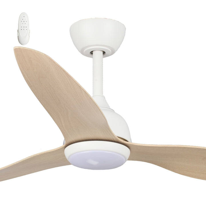 Fanco Eco Style 60" DC Indoor/Outdoor Ceiling Fan with 24W CCT LED Light and Remote | White & Beechwood