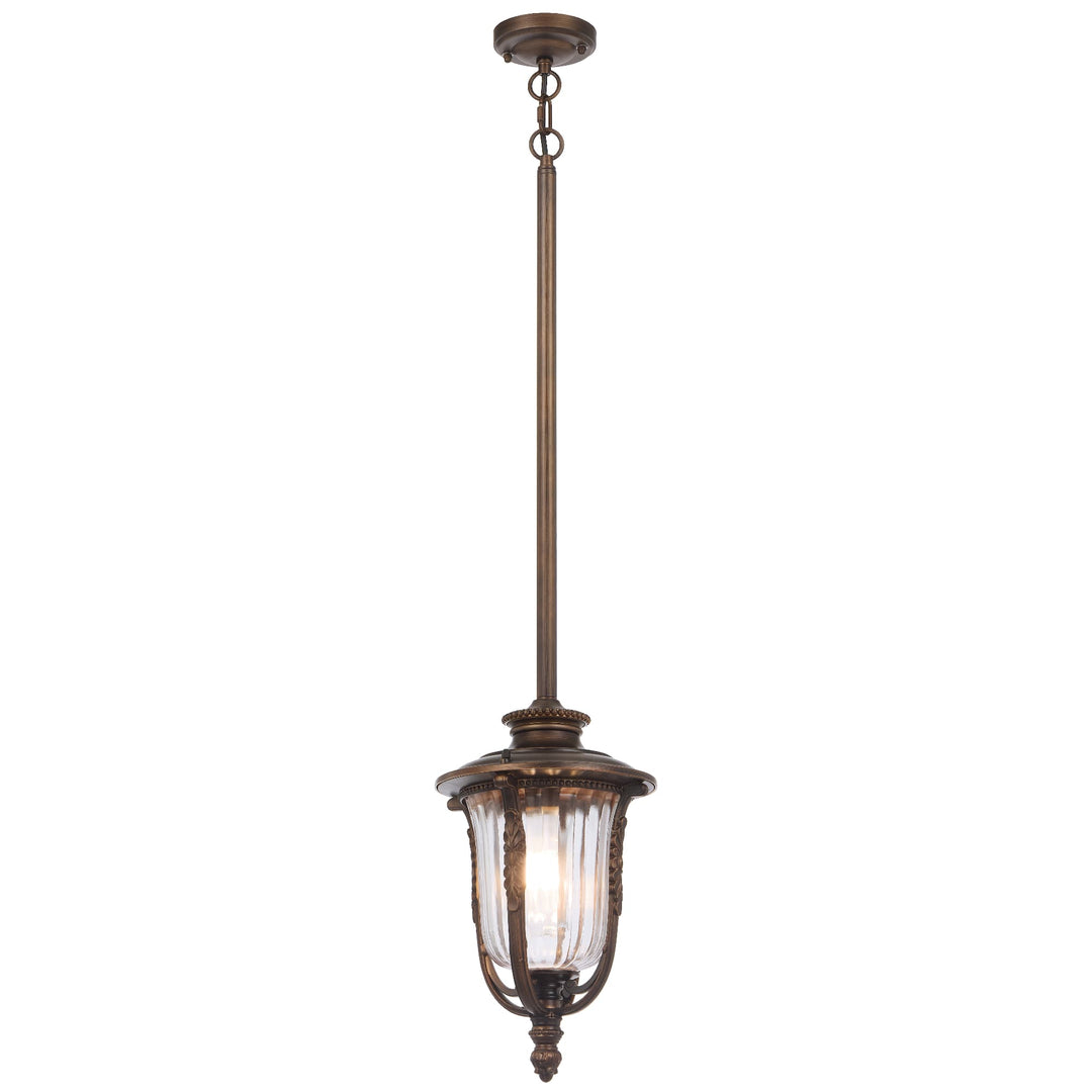 Telbix Ramiro Classic Outdoor Lantern Pendant with Textured Glass and Multiple Suspension | Bronze
