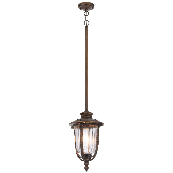Telbix Ramiro Classic Outdoor Lantern Pendant with Textured Glass and Multiple Suspension | Bronze