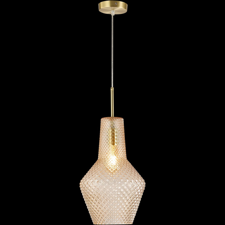 Calibo Avian Diamond Cut Glass 1 Light Pendant | Gold and Amber
